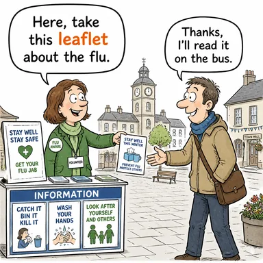 leaflet (broşür, el ilanı) karikatürü — diyalogla bağlam içinde öğren