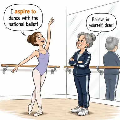aspire to (şiddetle arzu etmek, (yüksek bir amacı) hedeflemek) karikatürü — diyalogla bağlam içinde öğren