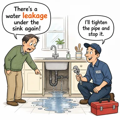 leakage (sızıntı, akıntı) karikatürü — diyalogla bağlam içinde öğren