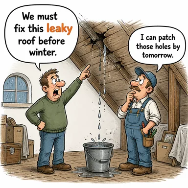 leaky (sızdıran, delik) karikatürü — diyalogla bağlam içinde öğren