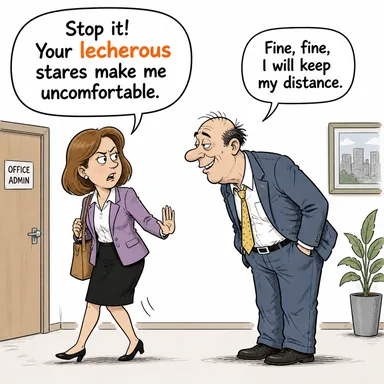 lecherous (şehvet düşkünü, uçkuruna düşkün) karikatürü — diyalogla bağlam içinde öğren