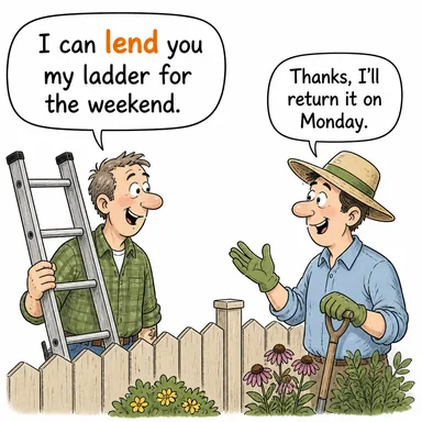 lend (ödünç vermek, borç vermek) karikatürü — diyalogla bağlam içinde öğren