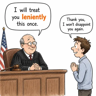 leniently (hoşgörüyle, yumuşak bir şekilde) karikatürü — diyalogla bağlam içinde öğren