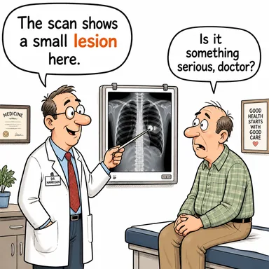 lesion (doku bozukluğu, yara, lezyon) karikatürü — diyalogla bağlam içinde öğren