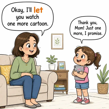 let (izin vermek, bırakmak) karikatürü — diyalogla bağlam içinde öğren