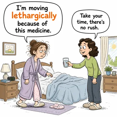 lethargically (uyuşukça, ağırkanlı bir şekilde) karikatürü — diyalogla bağlam içinde öğren