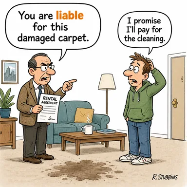 liable (sorumlu, mesul; yükümlü) karikatürü — diyalogla bağlam içinde öğren