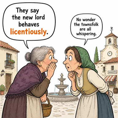 licentiously (çapkınca, ahlaksızca, kural tanımazca) karikatürü — diyalogla bağlam içinde öğren