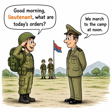lieutenant (teğmen, yardımcı) karikatürü — diyalogla bağlam içinde öğren
