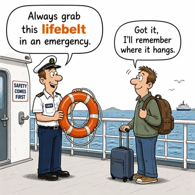 lifebelt (cankurtaran simidi, cankurtaran kemeri) karikatürü — diyalogla bağlam içinde öğren