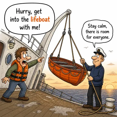 lifeboat (cankurtaran sandalı, kurtarma botu) karikatürü — diyalogla bağlam içinde öğren