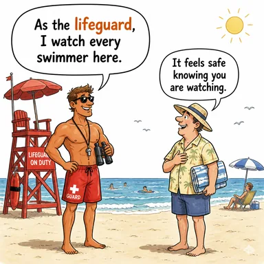 lifeguard (cankurtaran (havuz/plaj görevlisi)) karikatürü — diyalogla bağlam içinde öğren