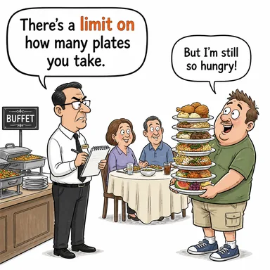 limit on (bir şeye sınır koymak, kısıtlamak) karikatürü — diyalogla bağlam içinde öğren