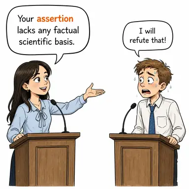 assertion (iddia, sav, (hakkını) savunma) karikatürü — diyalogla bağlam içinde öğren
