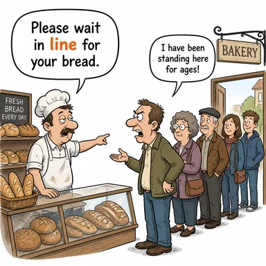 line (çizgi, hat, sıra; (ürün) serisi) karikatürü — diyalogla bağlam içinde öğren