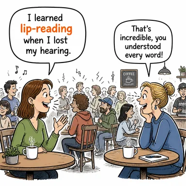 lip-reading (dudak okuma) karikatürü — diyalogla bağlam içinde öğren