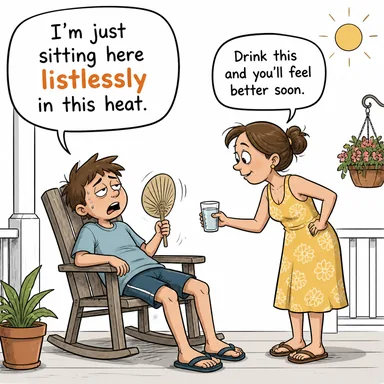 listlessly (isteksizce, cansızca, umarsızca) karikatürü — diyalogla bağlam içinde öğren
