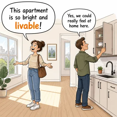 livable (yaşanabilir, oturmaya elverişli) karikatürü — diyalogla bağlam içinde öğren