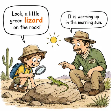 lizard (kertenkele) karikatürü — diyalogla bağlam içinde öğren