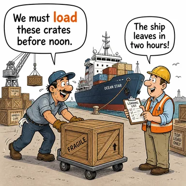 load (yüklemek, doldurmak) karikatürü — diyalogla bağlam içinde öğren