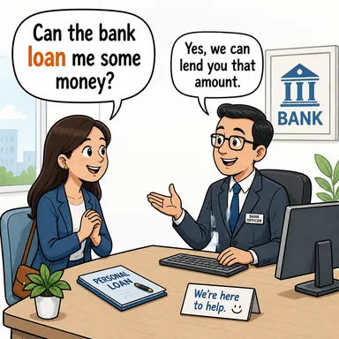 loan (borç vermek, ödünç vermek (ABD kullanımı)) karikatürü — diyalogla bağlam içinde öğren