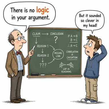 logic (mantık, muhakeme) karikatürü — diyalogla bağlam içinde öğren