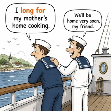 long for (özlemek, hasretini çekmek, çok istemek) karikatürü — diyalogla bağlam içinde öğren