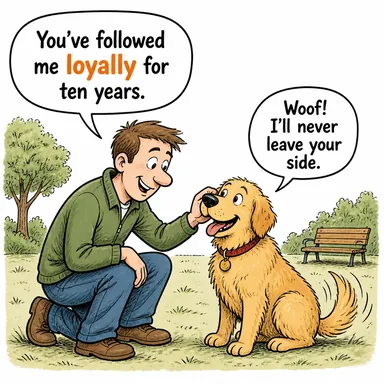 loyally (sadakatle, bağlılıkla) karikatürü — diyalogla bağlam içinde öğren