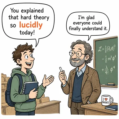lucidly (açık ve net bir şekilde, berrakça) karikatürü — diyalogla bağlam içinde öğren