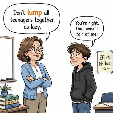 lump (bir araya getirmek, aynı kefeye koymak) karikatürü — diyalogla bağlam içinde öğren
