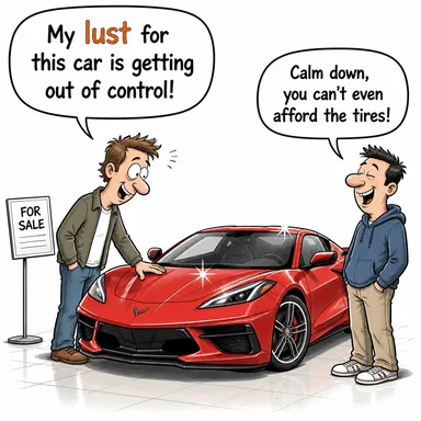 lust (şehvet, tutku, şiddetli arzu) karikatürü — diyalogla bağlam içinde öğren