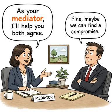mediator (arabulucu, uzlaştırıcı) karikatürü — diyalogla bağlam içinde öğren