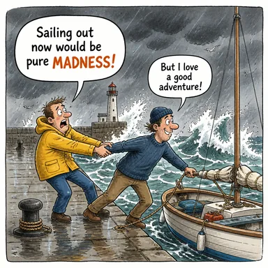 madness (delilik, çılgınlık, cinnet) karikatürü — diyalogla bağlam içinde öğren