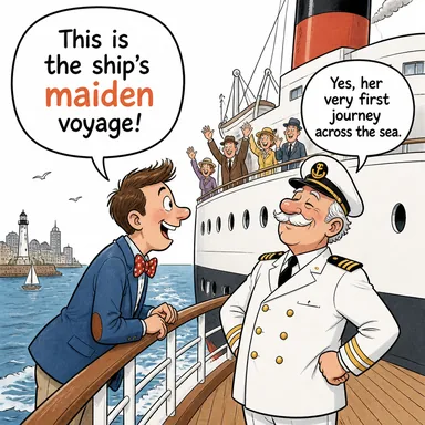 maiden (ilk (sefer/konuşma vb.); bekar genç kız (eski)) karikatürü — diyalogla bağlam içinde öğren