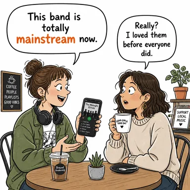 mainstream (ana akım, genel geçer, yaygın) karikatürü — diyalogla bağlam içinde öğren