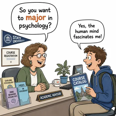 major (ana dalı olmak (eğitim); büyük, önemli, başlıca) karikatürü — diyalogla bağlam içinde öğren