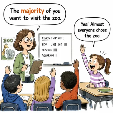 majority (çoğunluk) karikatürü — diyalogla bağlam içinde öğren