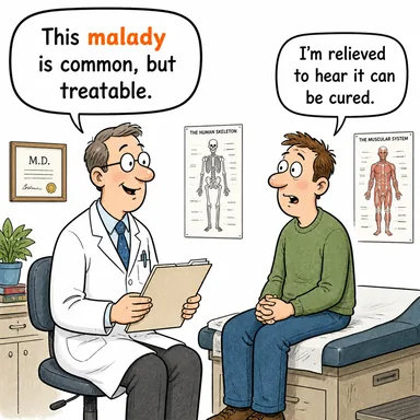 malady (hastalık, illet, sorun) karikatürü — diyalogla bağlam içinde öğren