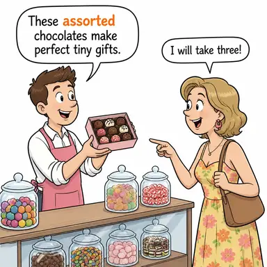 assorted (çeşitli, türlü, karışık) karikatürü — diyalogla bağlam içinde öğren