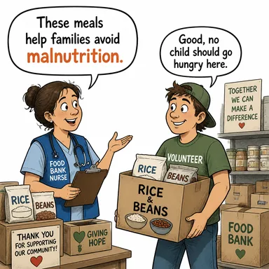 malnutrition (kötü beslenme, yetersiz beslenme) karikatürü — diyalogla bağlam içinde öğren