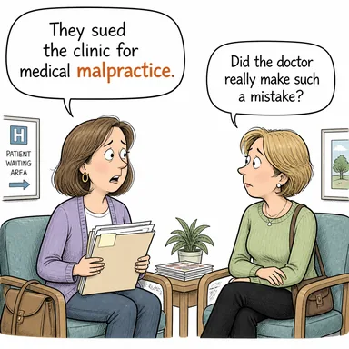 malpractice (görevi kötüye kullanma, mesleki ihmal (doktor hatası vb.)) karikatürü — diyalogla bağlam içinde öğren