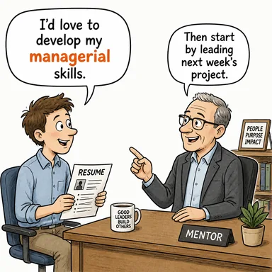 managerial (yönetimsel, idari) karikatürü — diyalogla bağlam içinde öğren