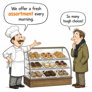 assortment (çeşitlilik, karışım, tasnif) karikatürü — diyalogla bağlam içinde öğren