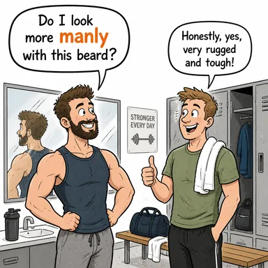 manly (erkeksi, yiğitçe, erkeğe yakışan) karikatürü — diyalogla bağlam içinde öğren