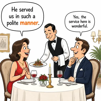 manner (tarz, tutum, davranış biçimi) karikatürü — diyalogla bağlam içinde öğren