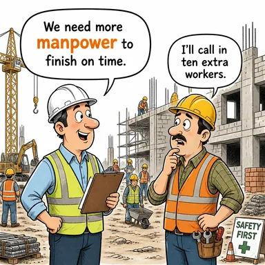 manpower (insan gücü, işgücü) karikatürü — diyalogla bağlam içinde öğren