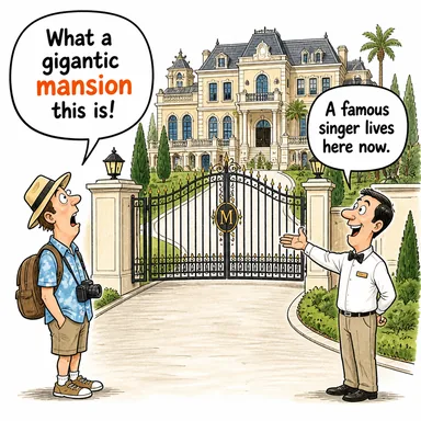 mansion (konak, malikane, köşk) karikatürü — diyalogla bağlam içinde öğren