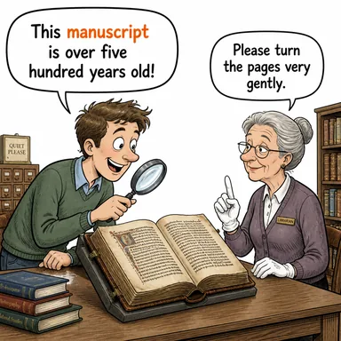 manuscript (el yazması, taslak (kitap vb.)) karikatürü — diyalogla bağlam içinde öğren