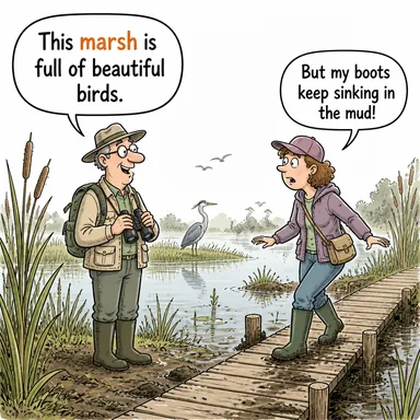 marsh (bataklık) karikatürü — diyalogla bağlam içinde öğren