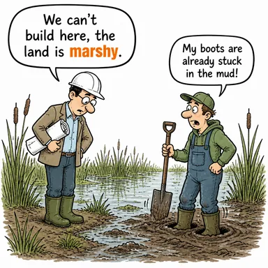 marshy (bataklık (arazi), sulak) karikatürü — diyalogla bağlam içinde öğren
